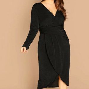 SHEIN plunging neck overlap split front dress